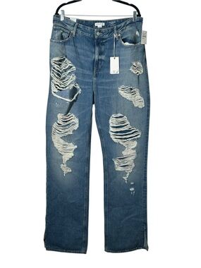 New Good American The Khloe Super High Rise Jeans Womens Tag 14/32 Distressed